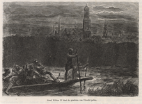 39487 Afbeelding van een schuit in de stadsbuitengracht van Utrecht met soldaten die de diepte peilen, terwijl graaf ...